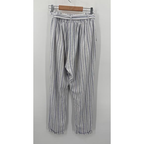 B2 Streetwear Society Paperbag Linen Blend Pants Women M  Striped Beachy Coastal - Picture 2 of 11
